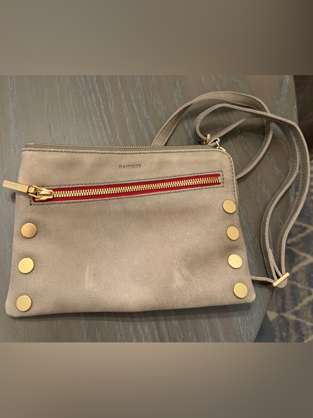 Hammitt Nash SML Pewter/Brushed Gold Red Zip
